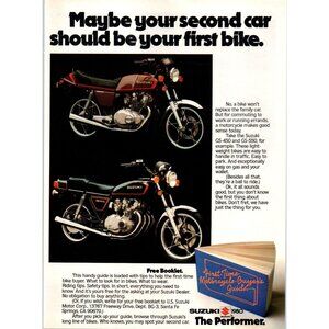 1980 Suzuki GS-450 and GS-550 Motorcycle Vintage Print Ad Performer Wall Art